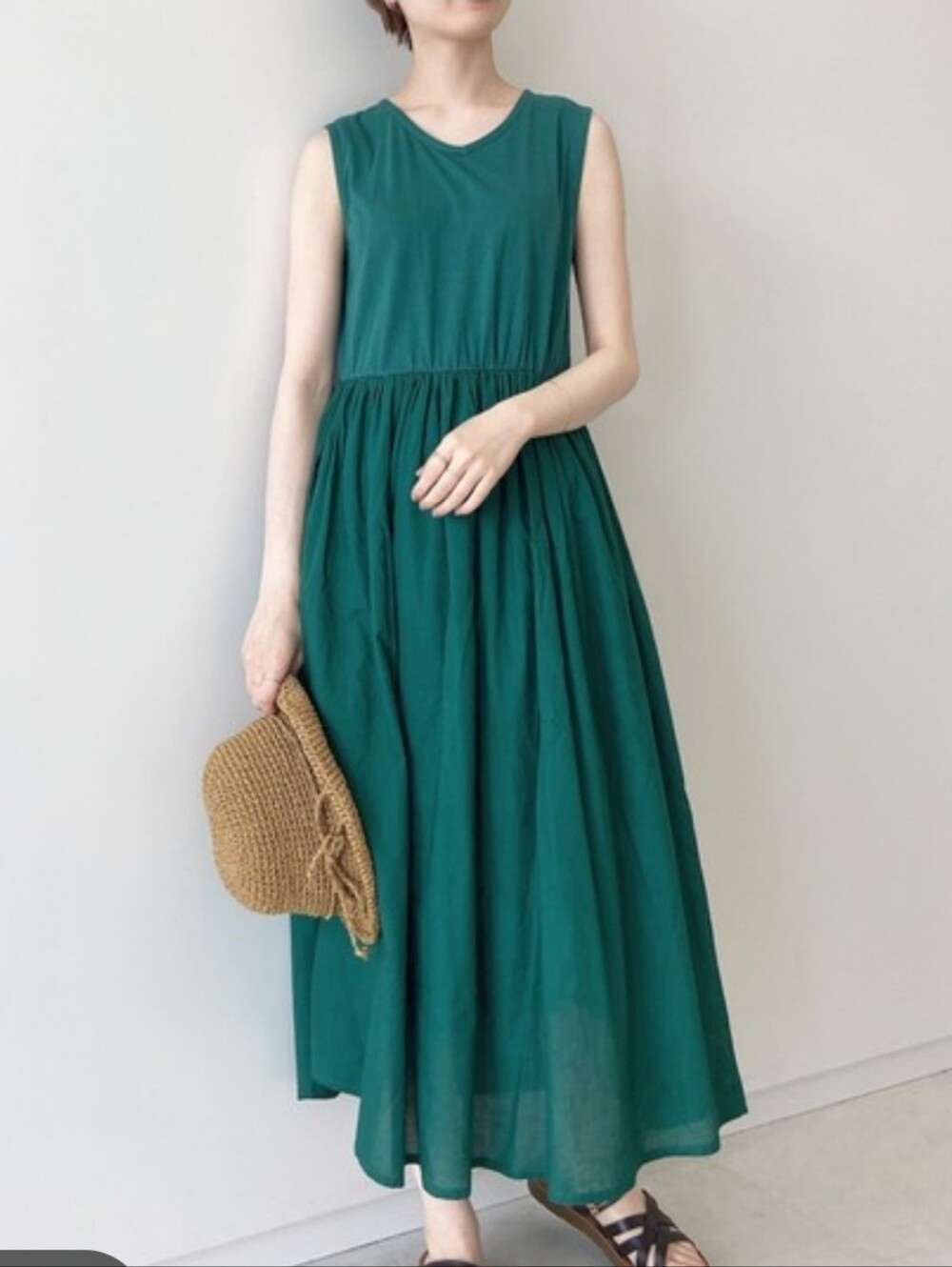 Samansa Mos2 Blue Emerald Green Cotton Sleeveless Lined Midi Dress Small